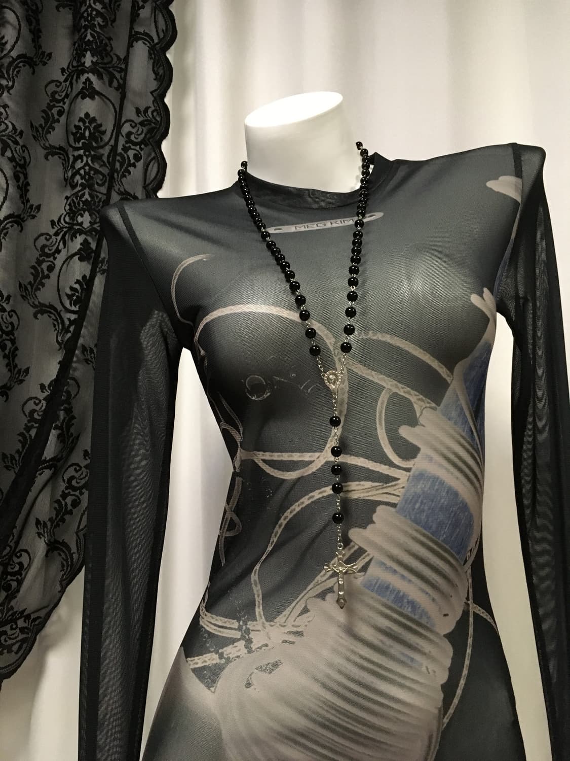 Vintage 핀터레스트 나나 블랙 십자가 로자리오 묵주 목걸이 상품이미지7