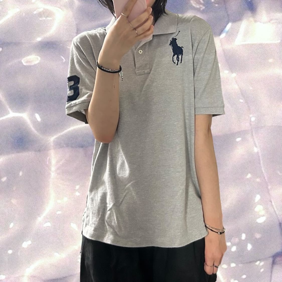 폴로 랄프로렌 신형 빅포니 치프키프 넘버 로고 반팔 카라 티셔츠 그레이  상품이미지1
