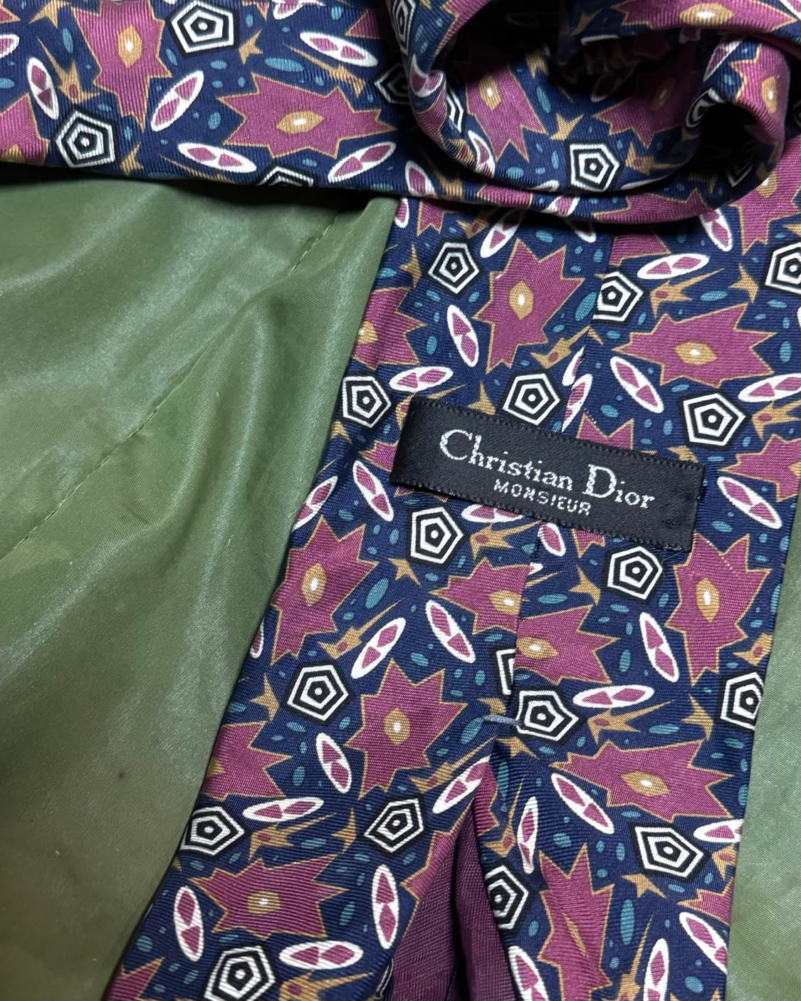 90‘s 크리스찬 디올 지오매트릭 패턴 실크 타이 상품이미지4