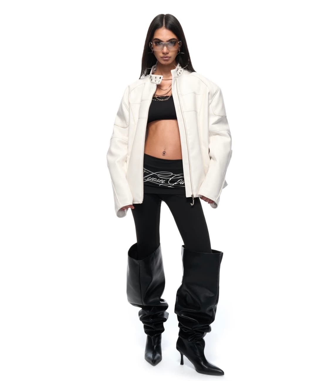 JYOSEI 화이트 모토사이클 레더 자켓 상품이미지2