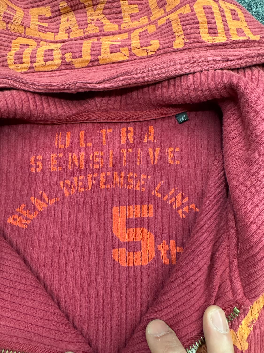 M)Real masters 빈티지 y2k 골지 프린팅 버건디 후드 집업 상품이미지4