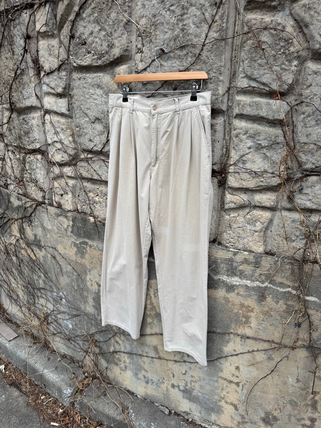 80s 엘엘빈 빈티지 포플린코튼 트로픽웨이트 투턱 치노 팬츠 상품이미지5