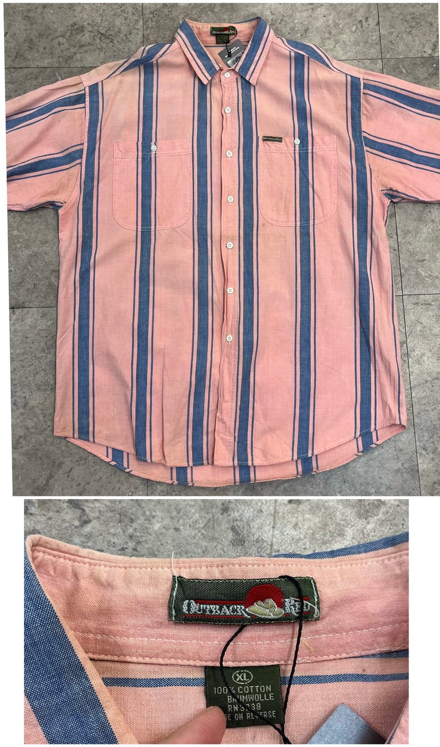 빈티지 스트라이프 포켓 반팔 셔츠 핑크 XL #csz4082 상품이미지3