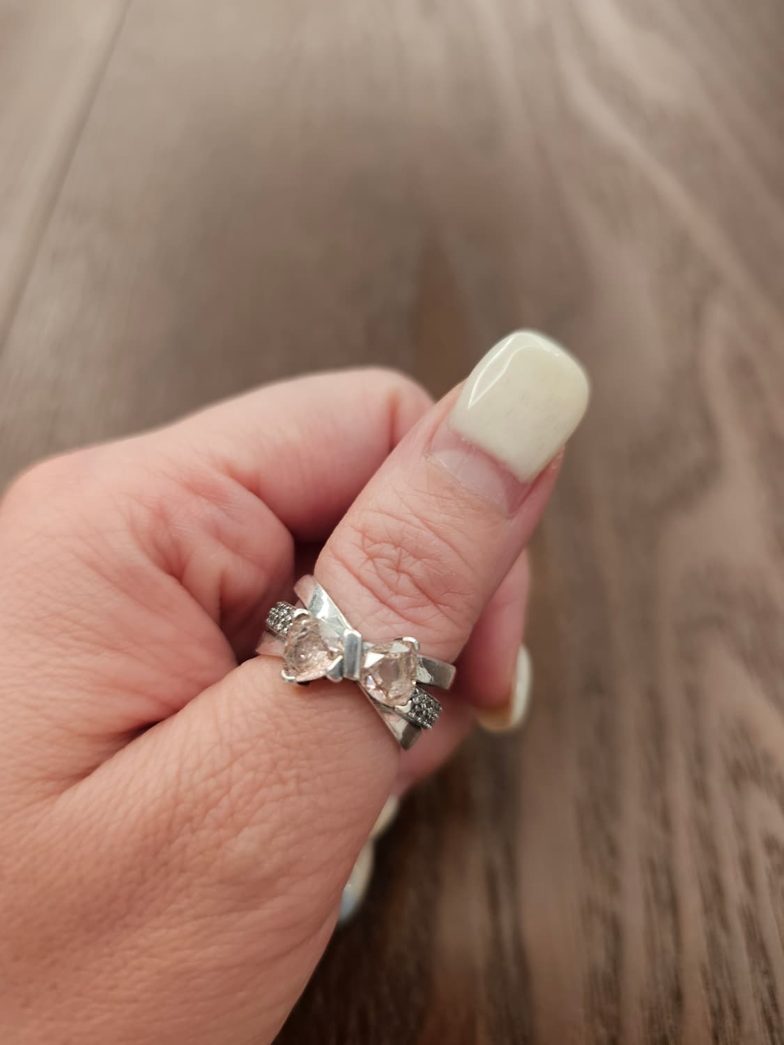 핑크빛 리본 실버반지 새상품 상품이미지1