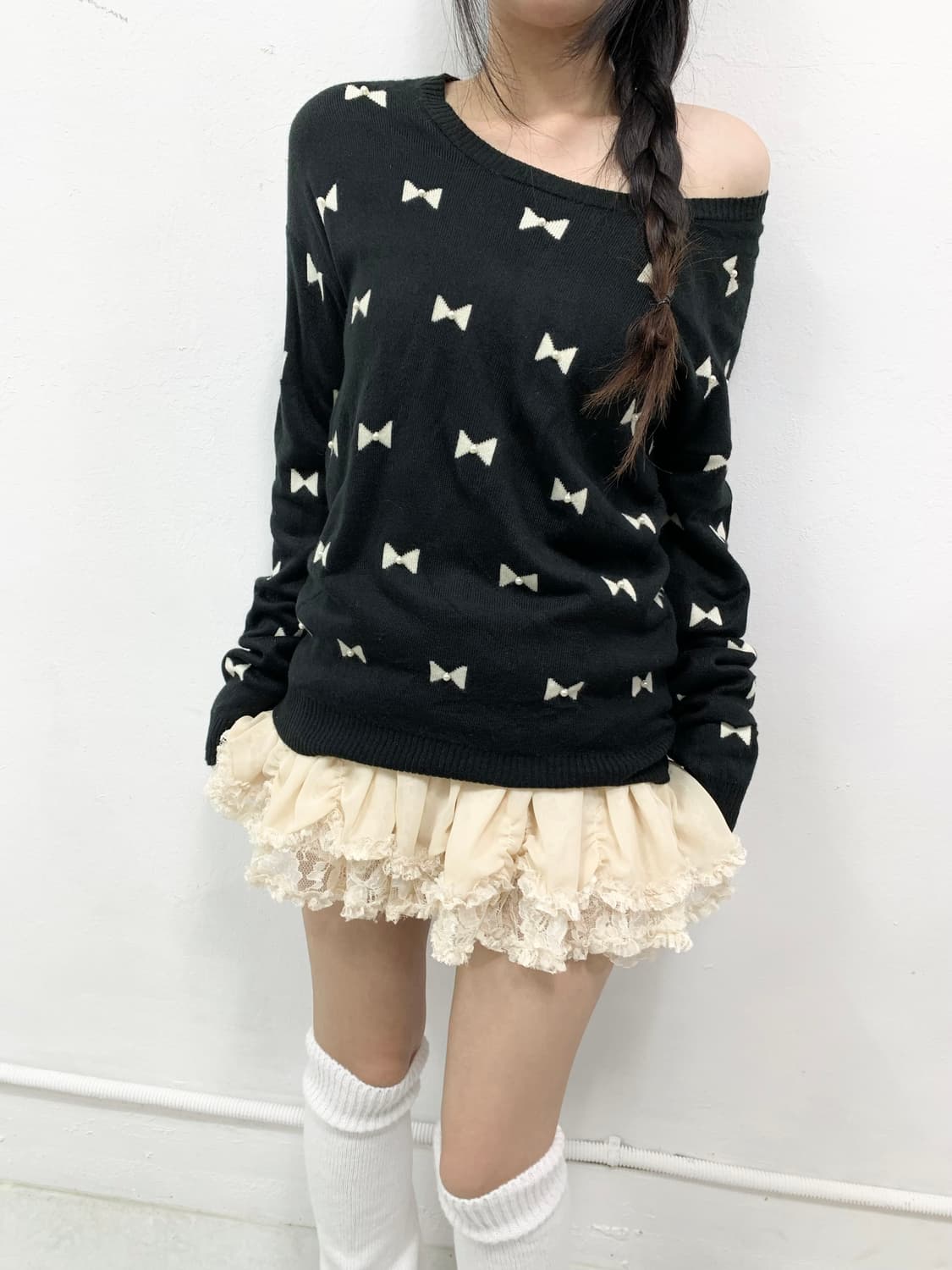 [SORRIDERE] 소리데레 로걀 리본 원숄더 니트 상품이미지3