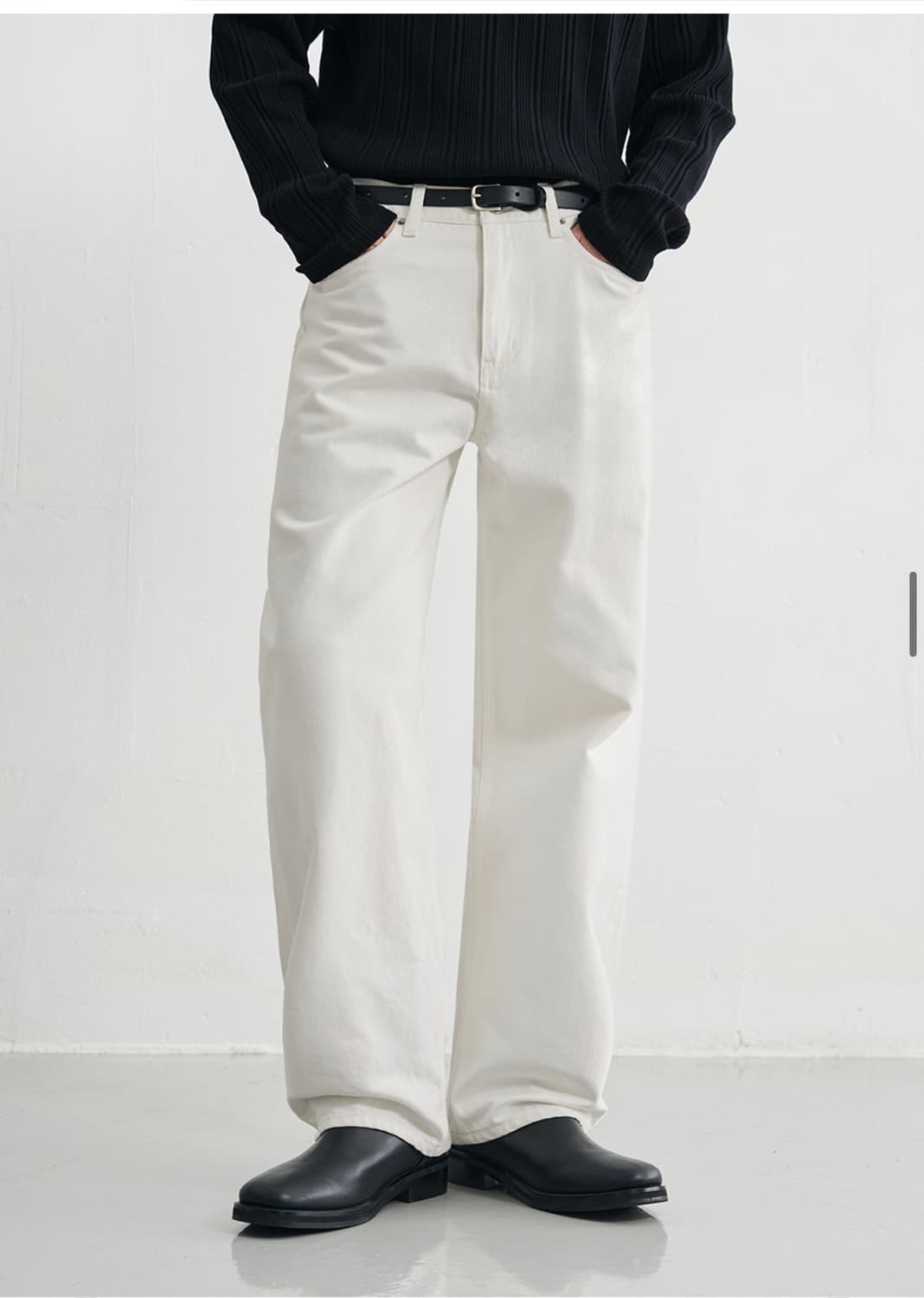 (새상품)(L) 드로우핏 유주얼 세미 와이드 데님 팬츠 WHITE 상품이미지4