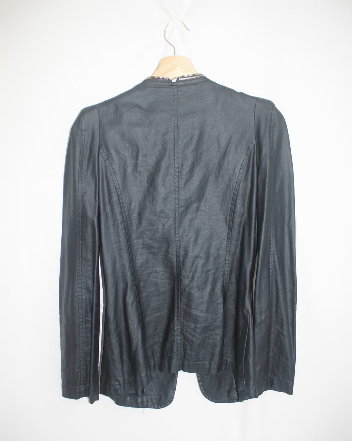 Navy leather skin zip collar puff jacket 상품이미지6