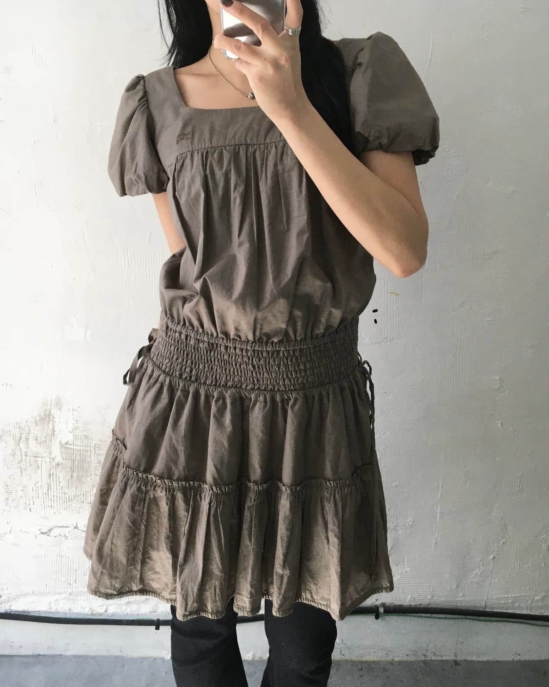 Burberry 버버리 블루라벨 브라운 퍼프소매 원피스 상품이미지1