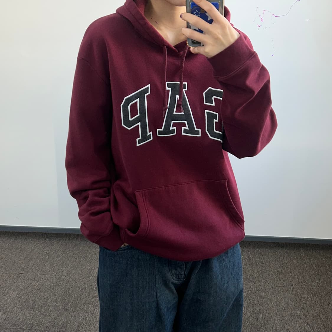 GAP 갭 차콜 로고 와인 후드티  상품이미지1