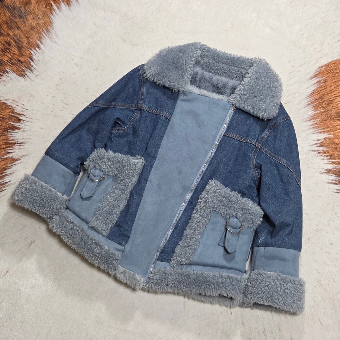 스카이 블루 데님 뽀글이 무스탕 자켓 상품이미지1