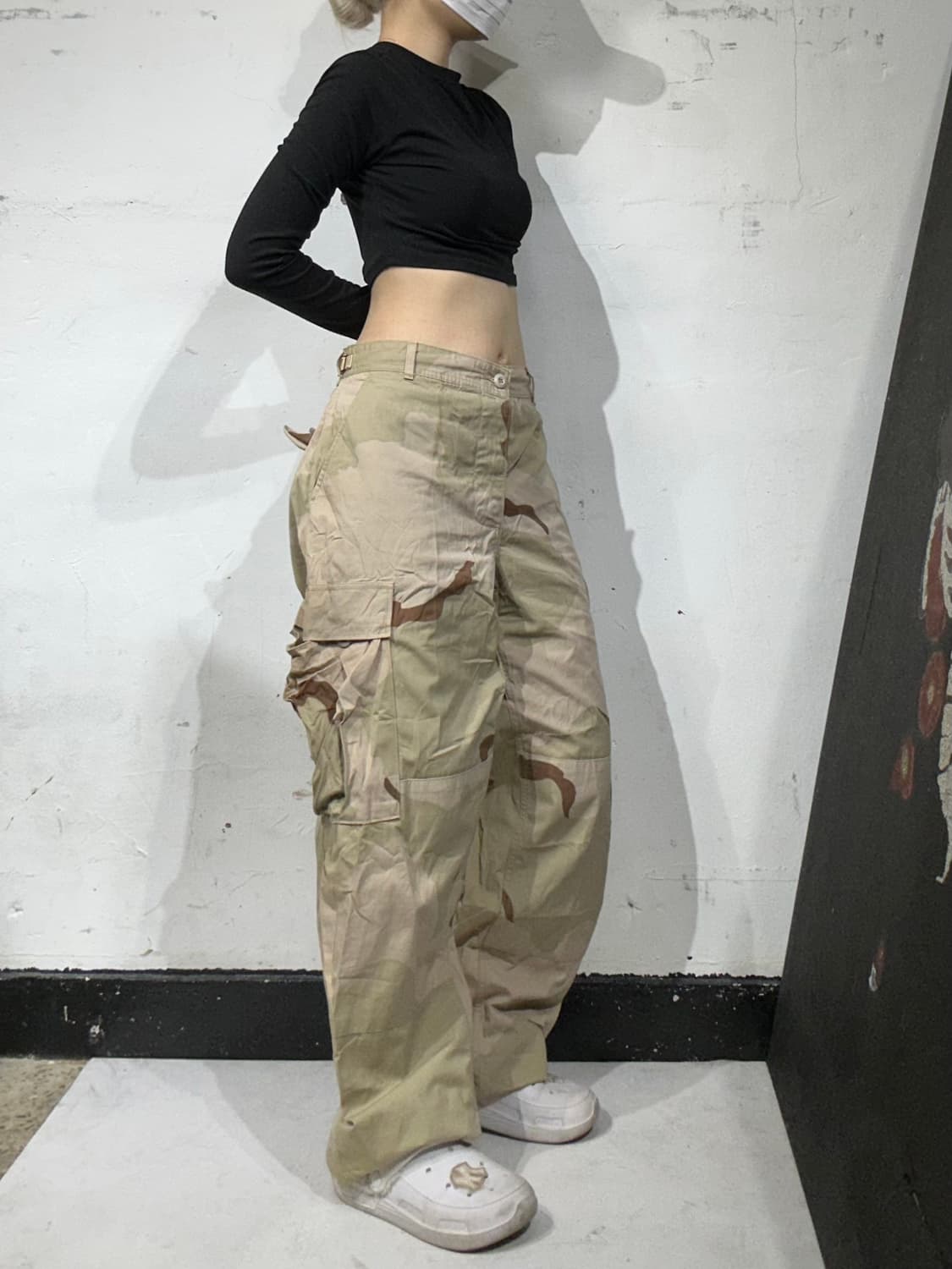 빈티지 베이지 밀리터리 미군 데저트 카모 와이드 카고 팬츠  상품이미지1