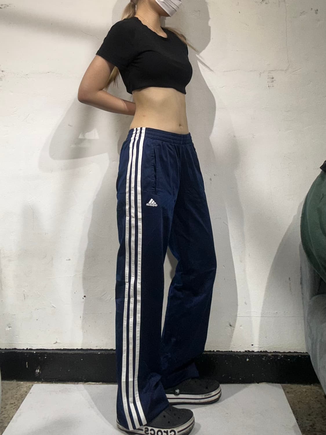 아디다스 네이비 화이트 삼선 스몰 로고 와이드 팬츠  상품이미지1