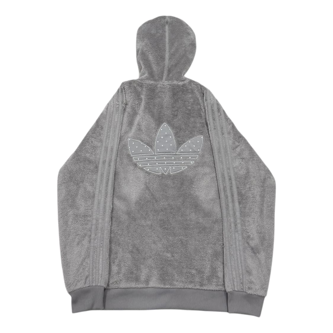 아디다스 빈티지 파이어버드 빅로고 뽀글이 쉐르파 후드집업 자켓 그레이 L 상품이미지3