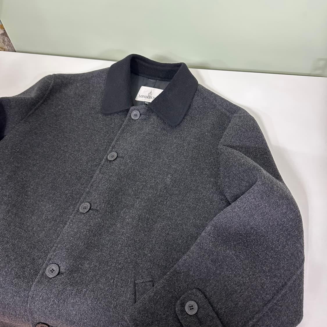 100 런던포그 차콜 카라배색 하프 발마칸코트 상품이미지3