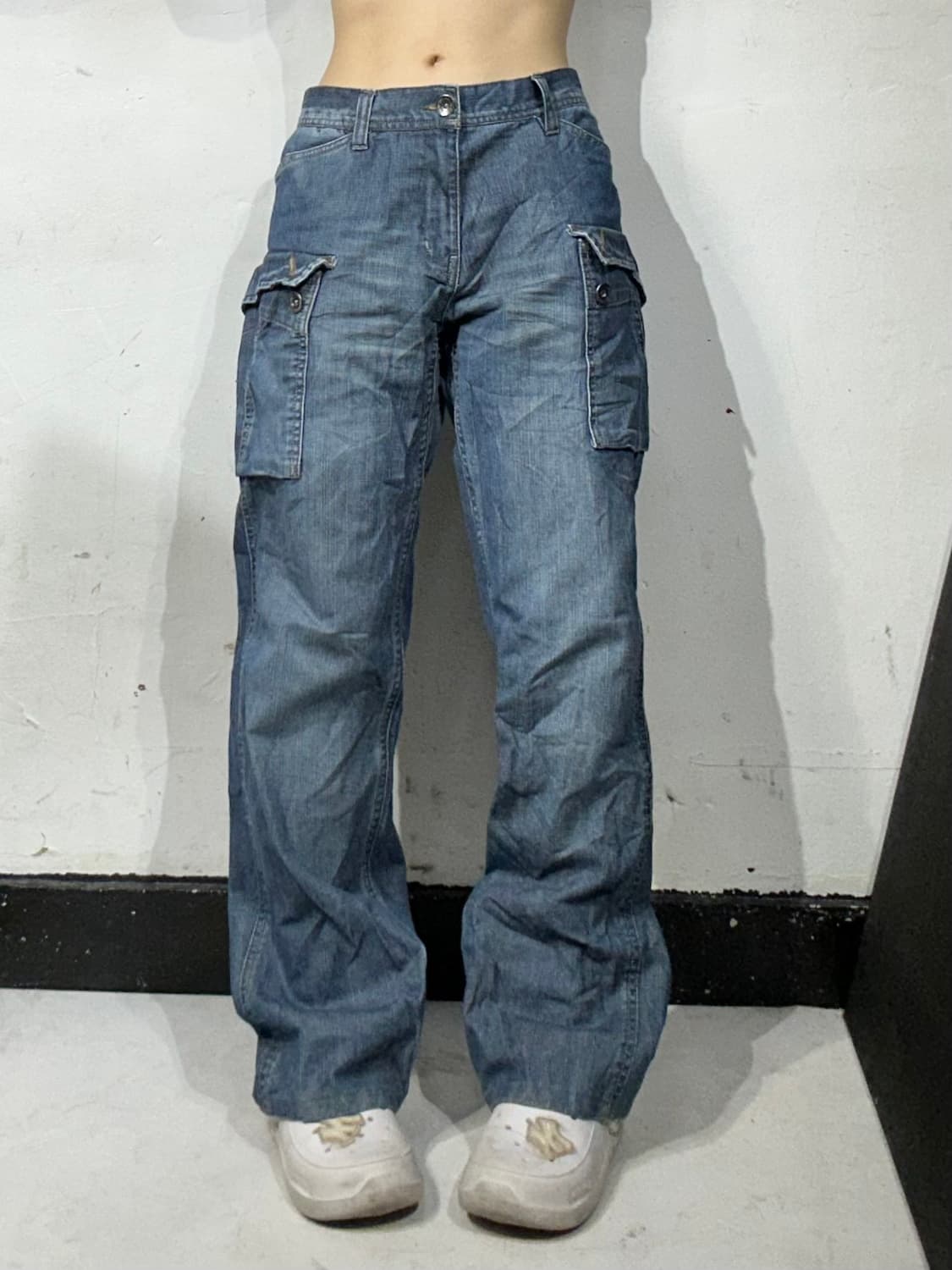 일본 빈티지 중청 대대장 와이드 포켓 디테일 데님 카고 팬츠 청바지 L 상품이미지2