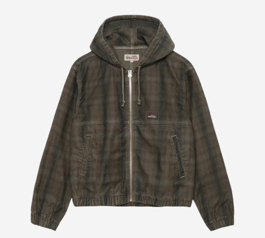 (m) 스투시 언라인드 플레이드 워크 자켓 올리브 상품이미지1