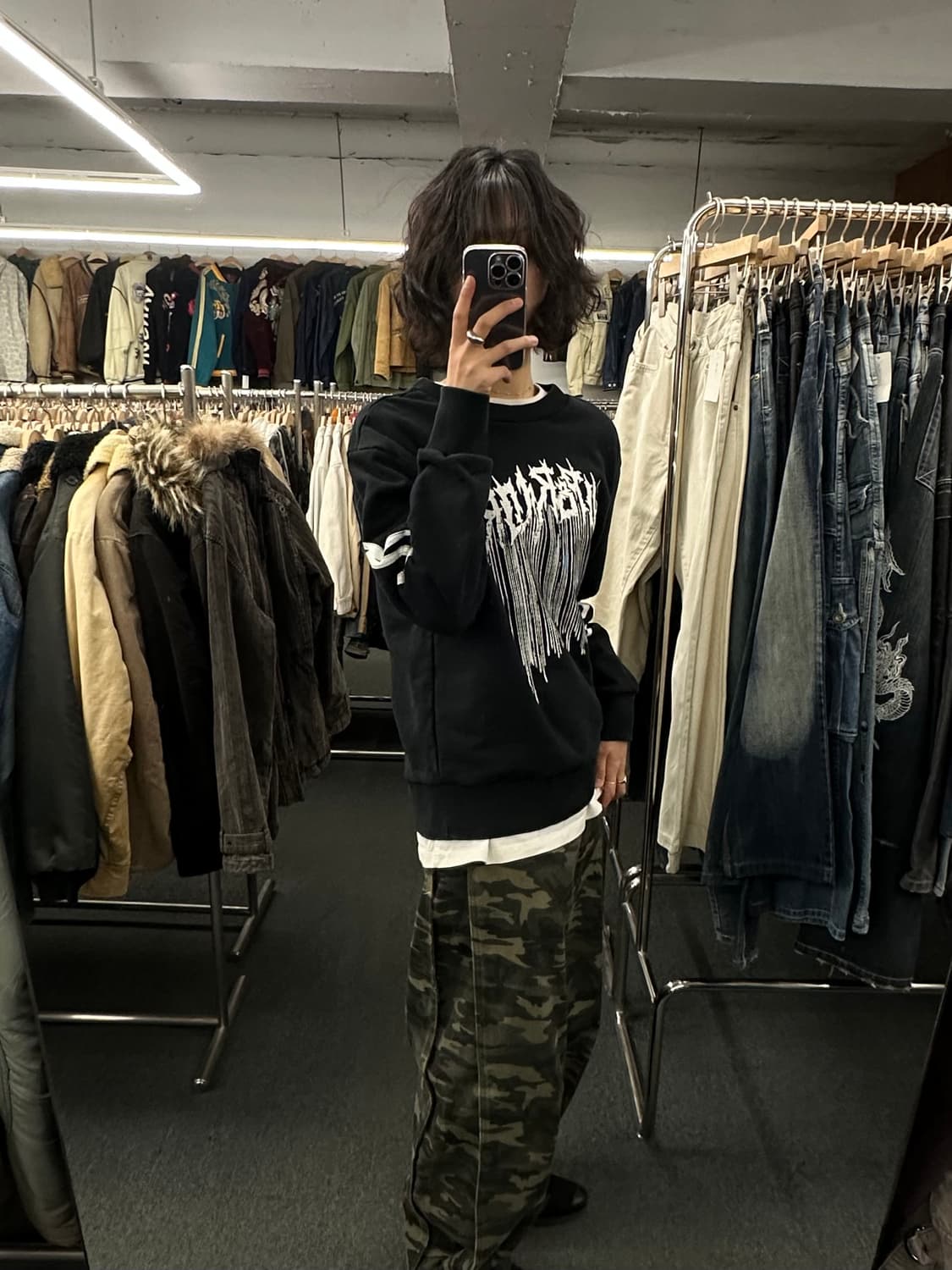 S) 디젤 빈티지 프린팅 블랙 맨투맨 상품이미지1