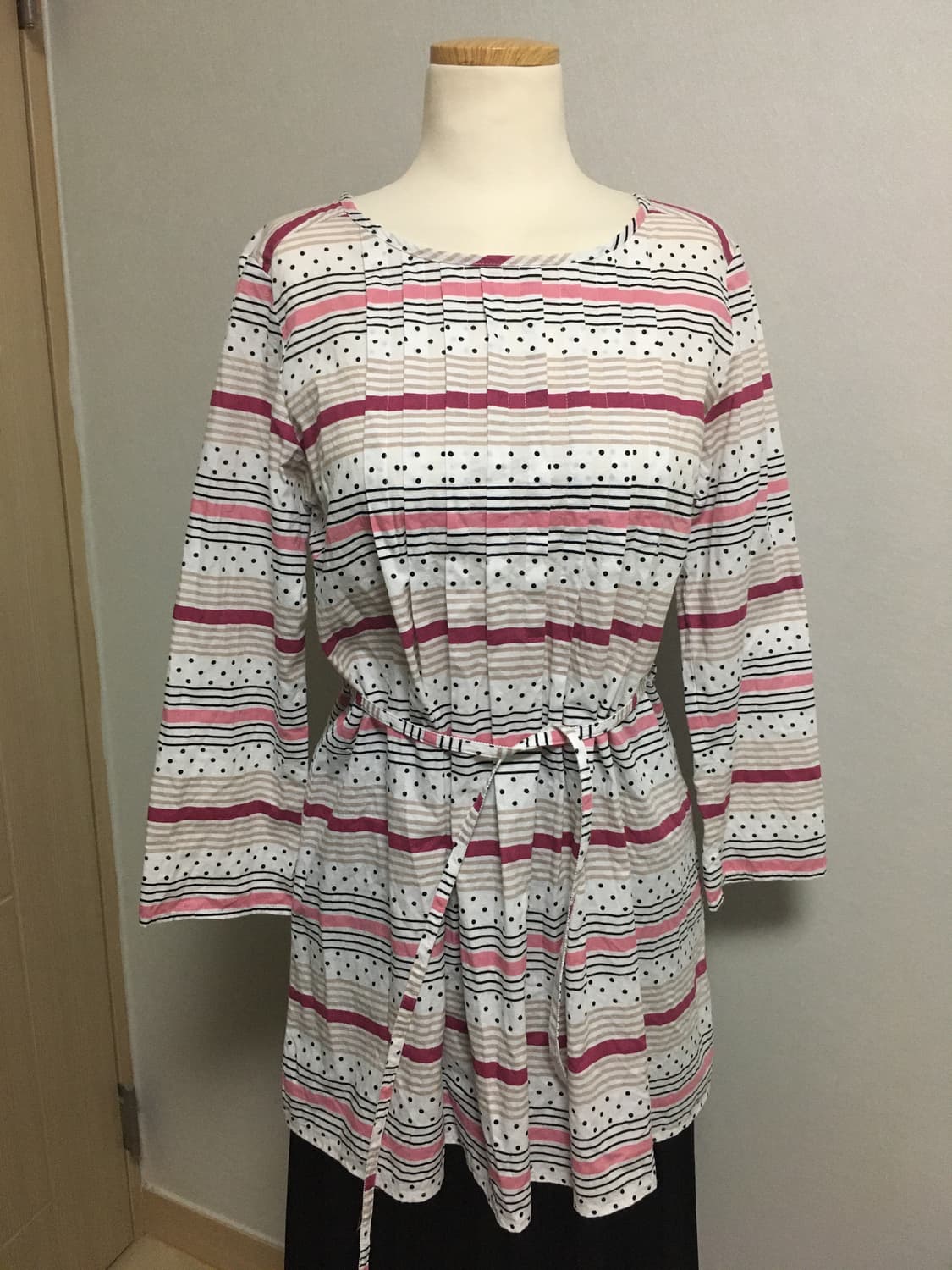 일본빈티지 플리츠 도트 블라우스 원피스 레이어드 상품이미지4