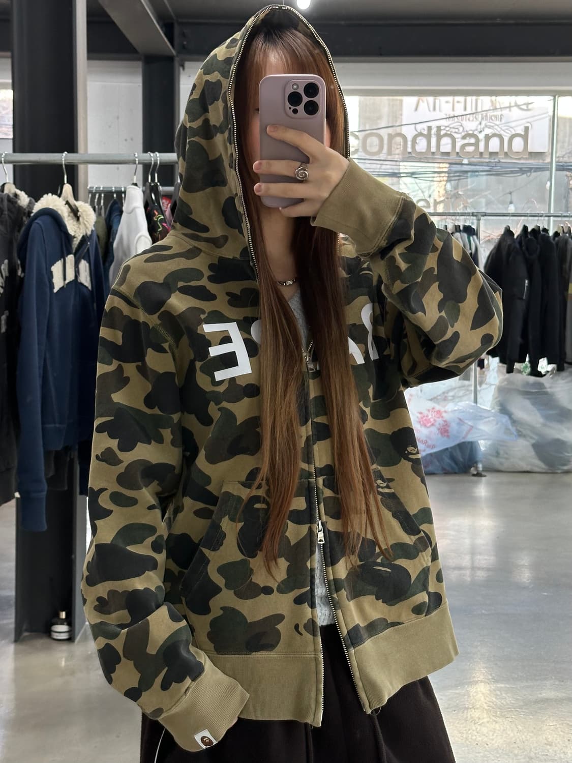 베이프 1st 카모 스펠아웃 풀 후드집업 녹계 상품이미지3