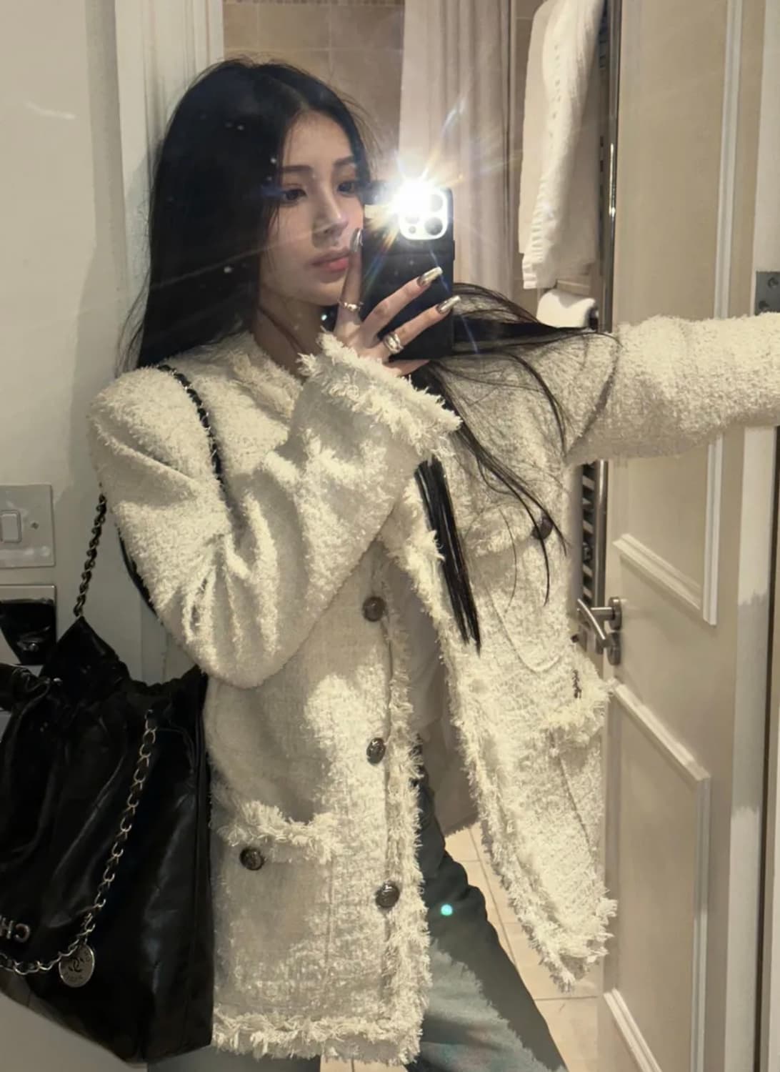 카키포인트 트위드 아이보리 롱버전 상품이미지3