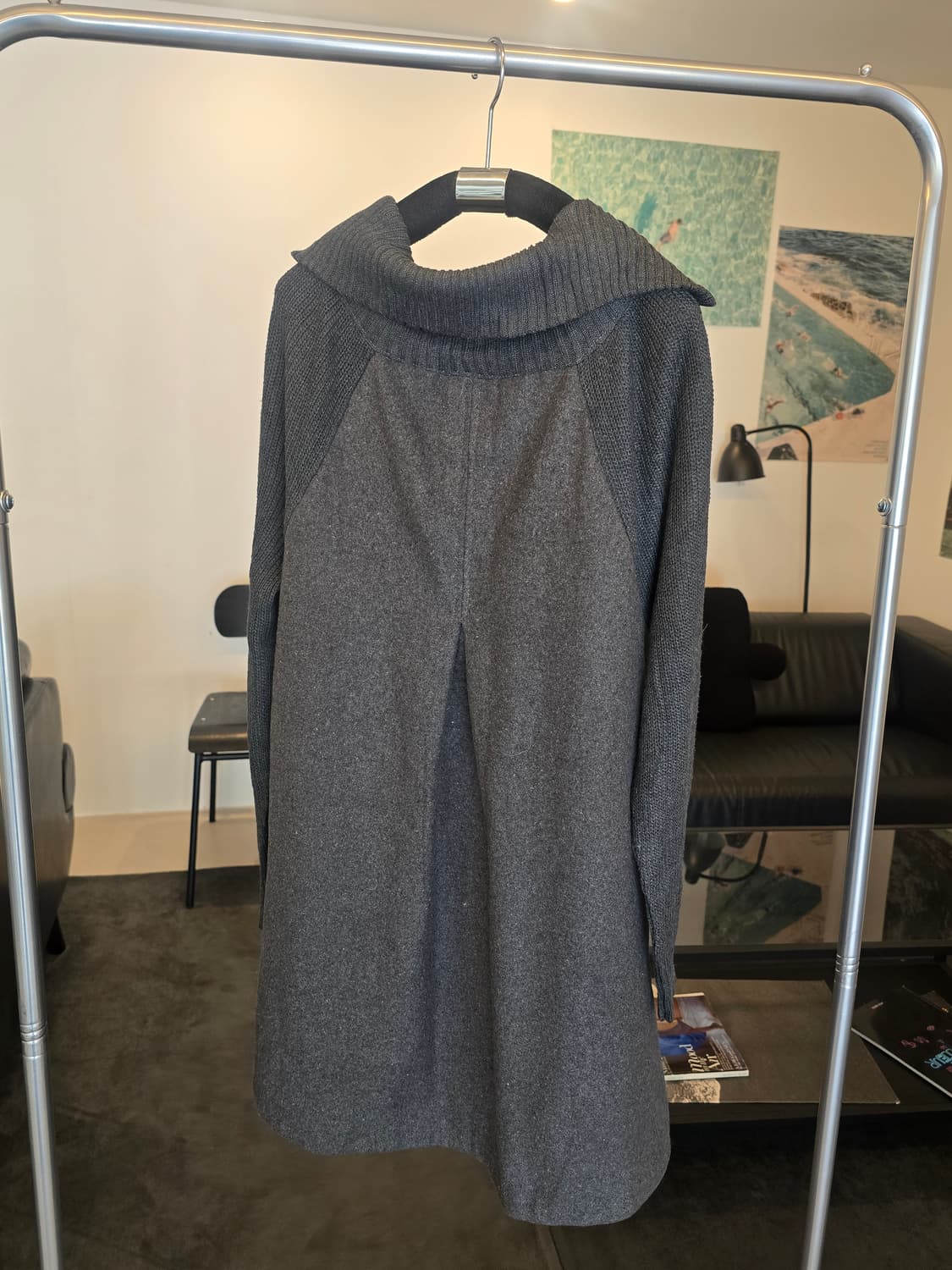 회색 모직 니트 배색코트 상품이미지5