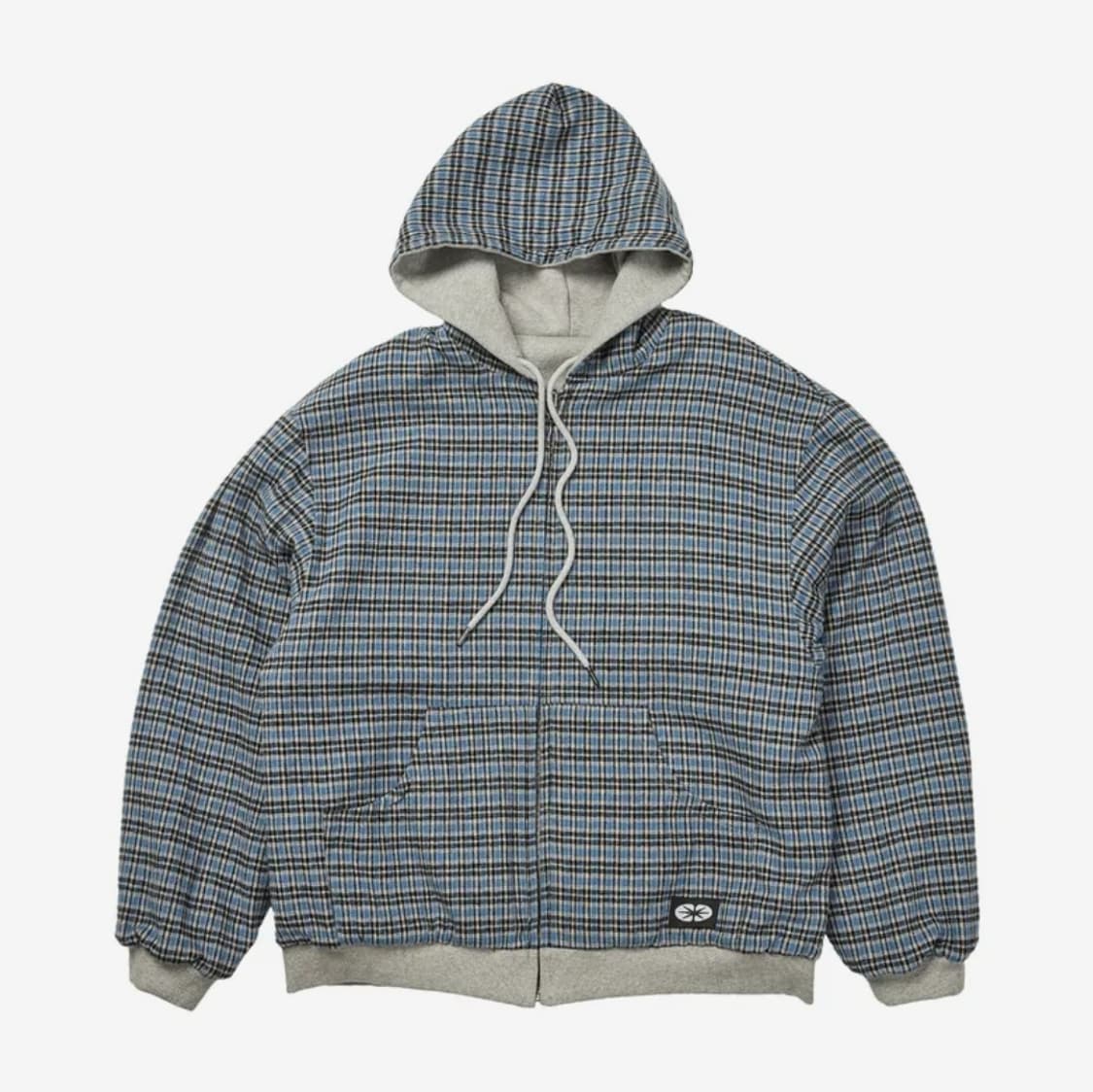 (L) ertr 리버시블 후드집업 체크 블루/그레이 상품이미지2