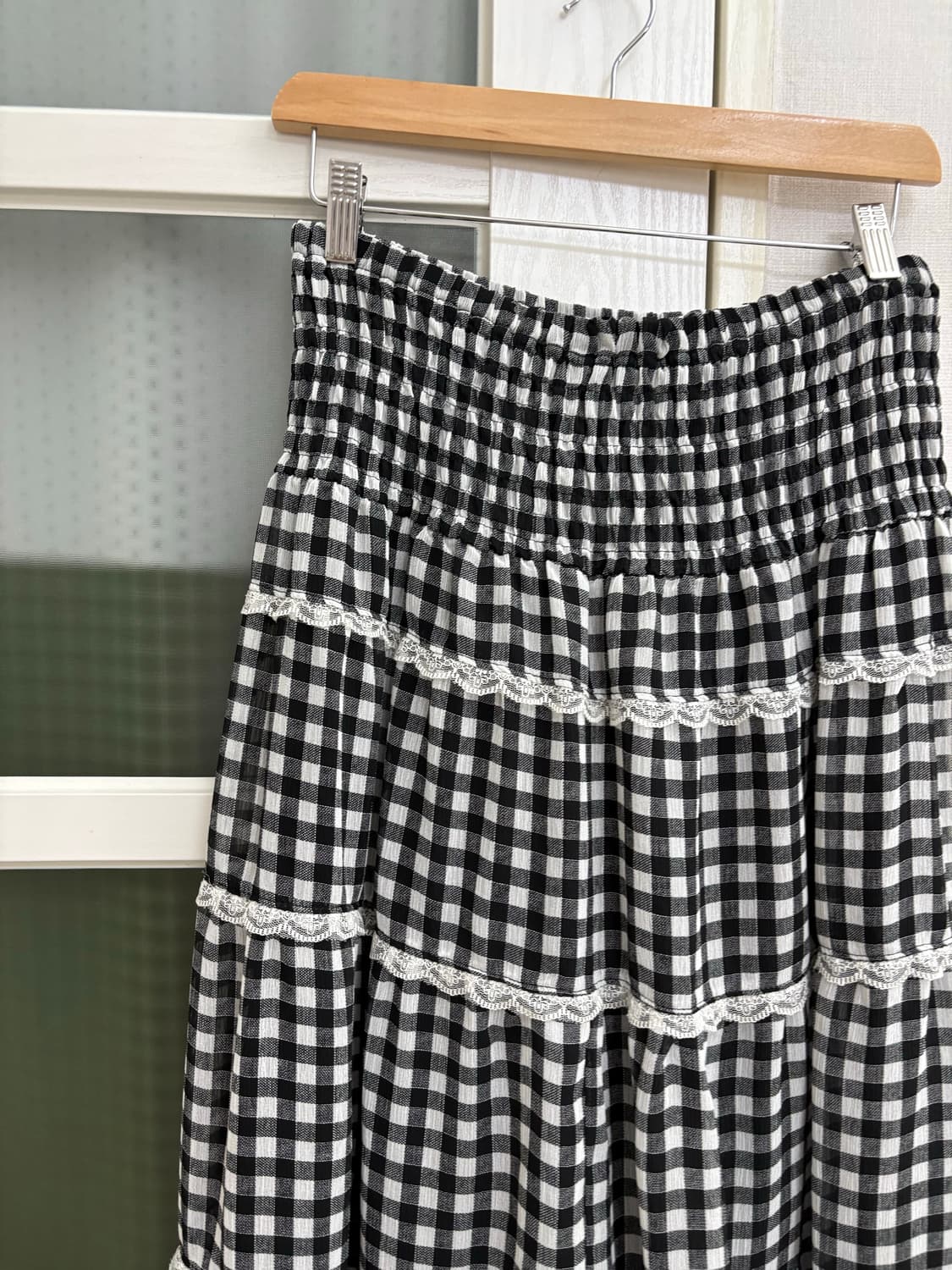 블랙 체크 레이스 롱 스커트 상품이미지7