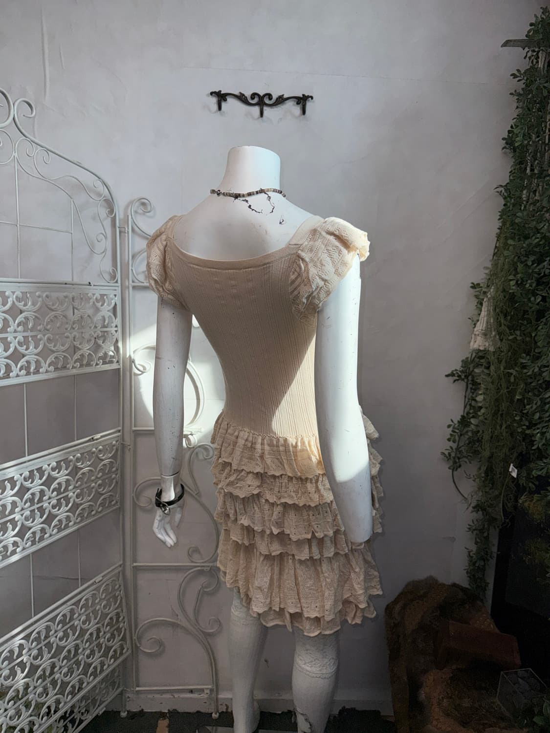 Beige bohemian punching ruffle knit ops 상품이미지2