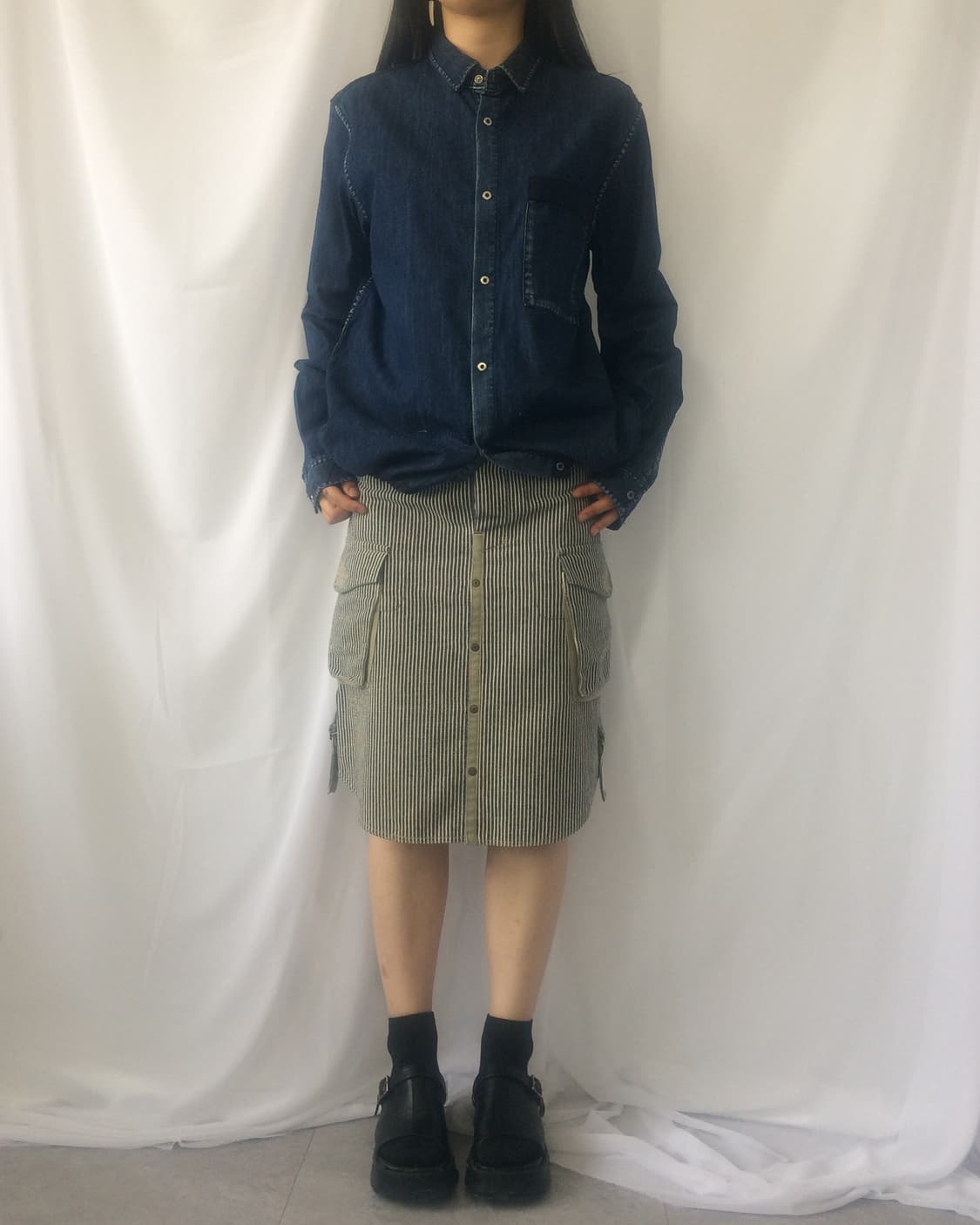 Stripe pattern cago midi skirt 상품이미지5