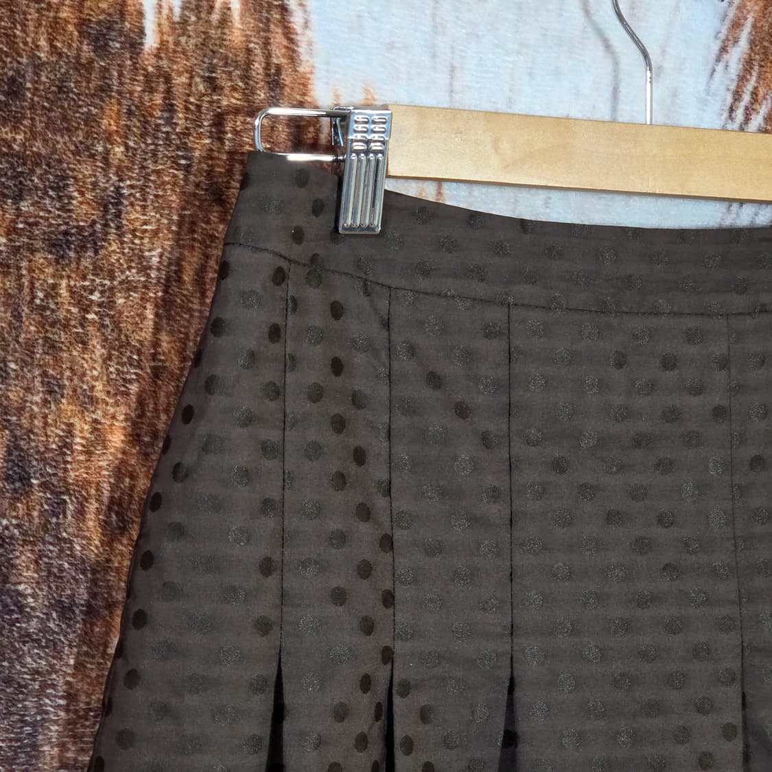 브라운 모리걸 도트 프릴 플리츠 미디스커트 상품이미지2