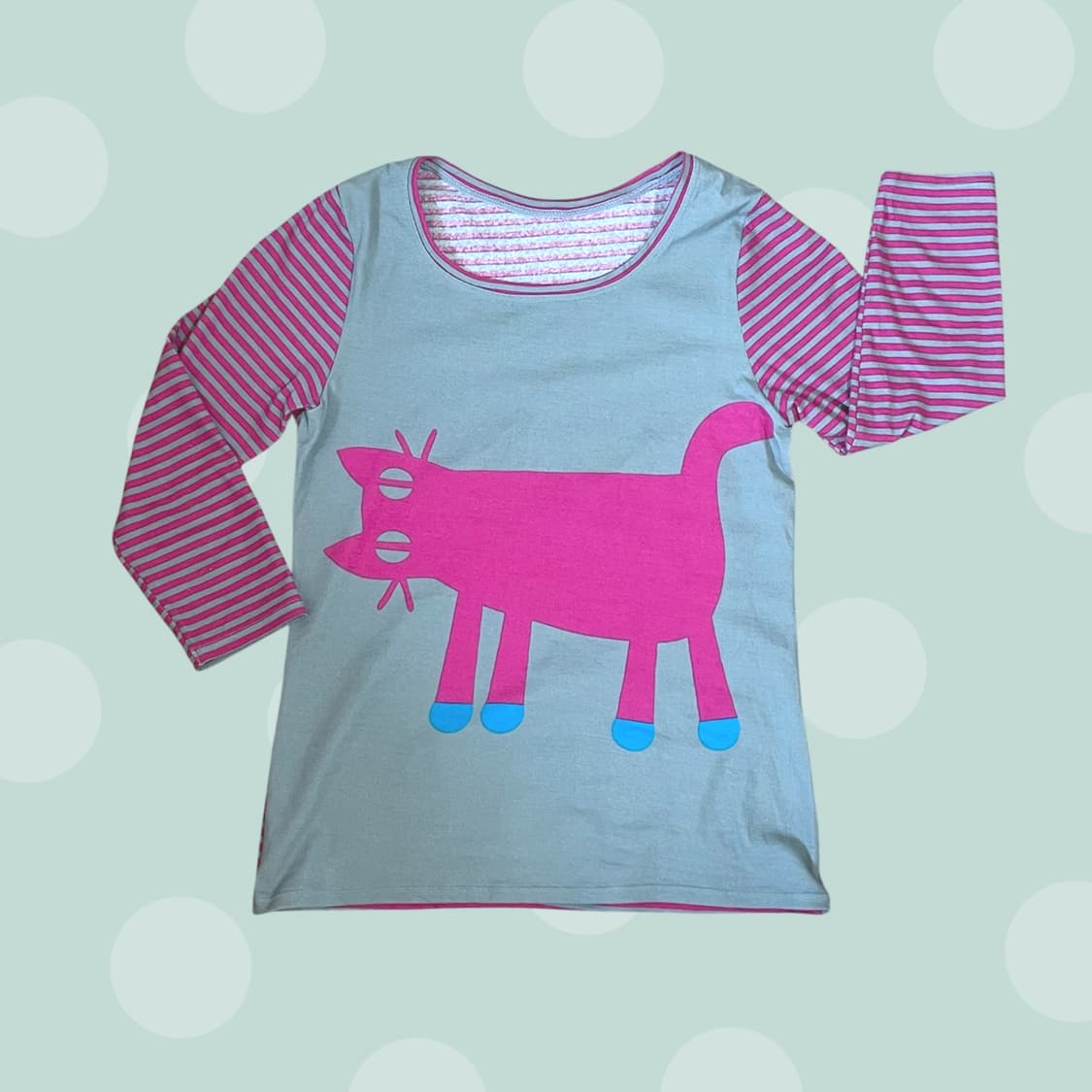 고양이🐾 그레이&핑크 빈티지 스트라이프 티셔츠 상품이미지5