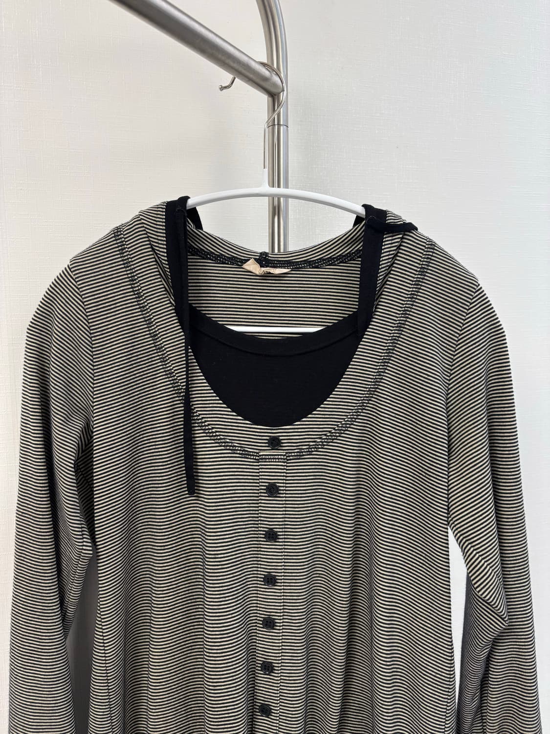 sutfeso 빈티지 스트라이프 벌룬 후디 레이어드 탑 상품이미지2