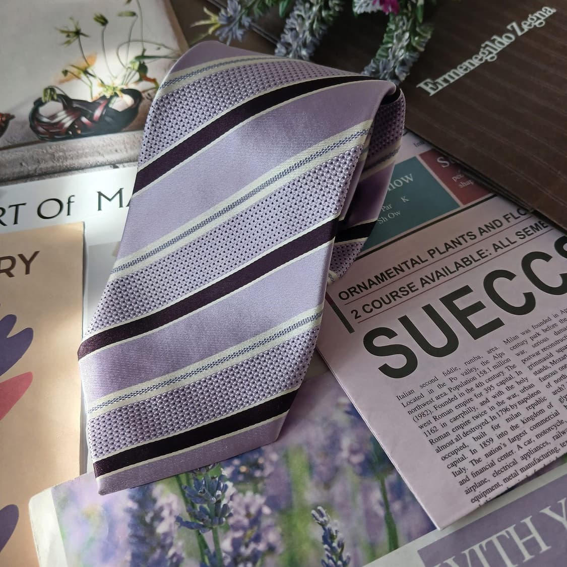 제냐 실크 바이올렛 스트라이프 넥타이 8.7cm A+등급 A19180
 상품이미지2