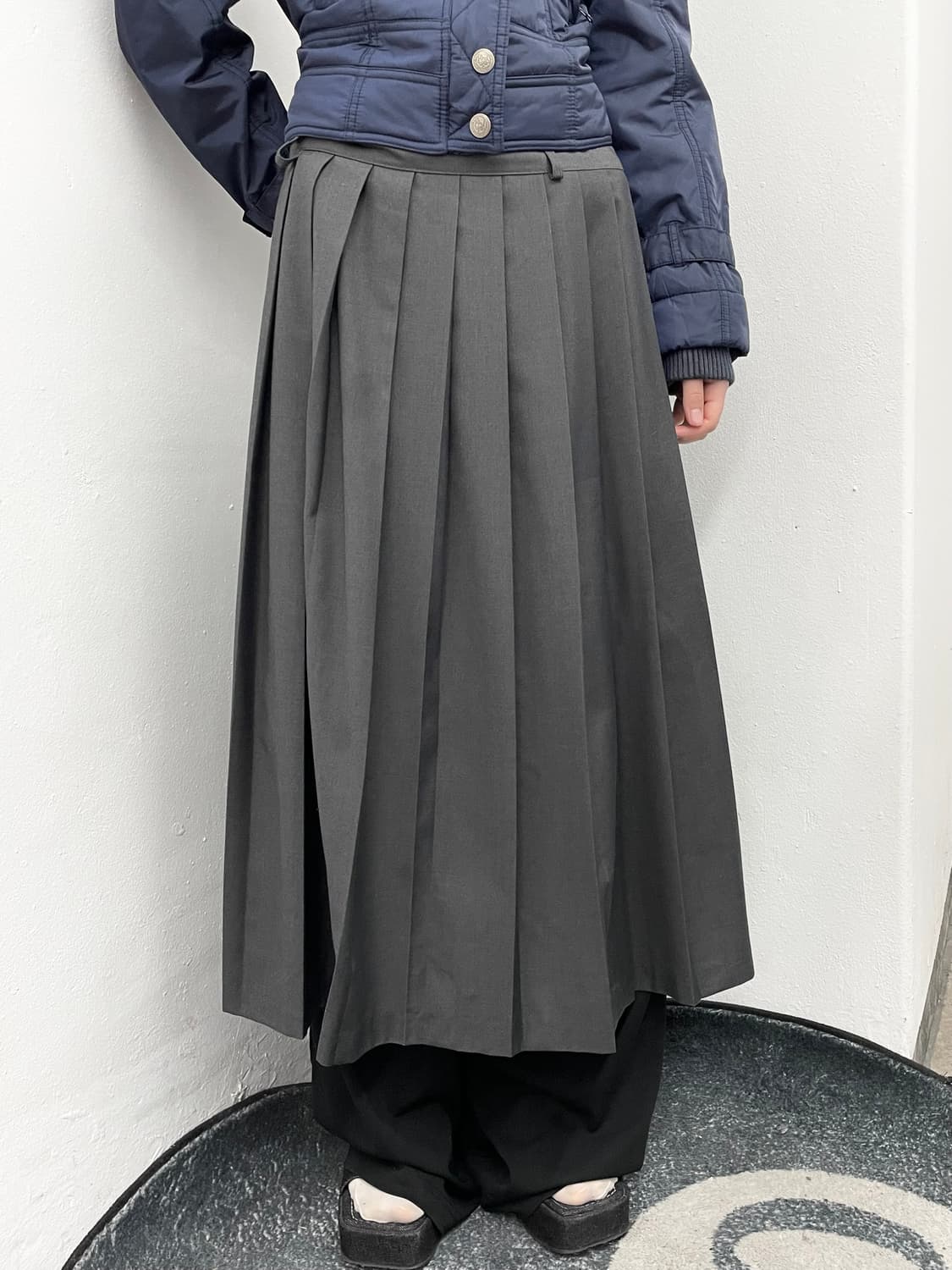 니혼진 너드 그레이 롱 플리츠 스커트 상품이미지2