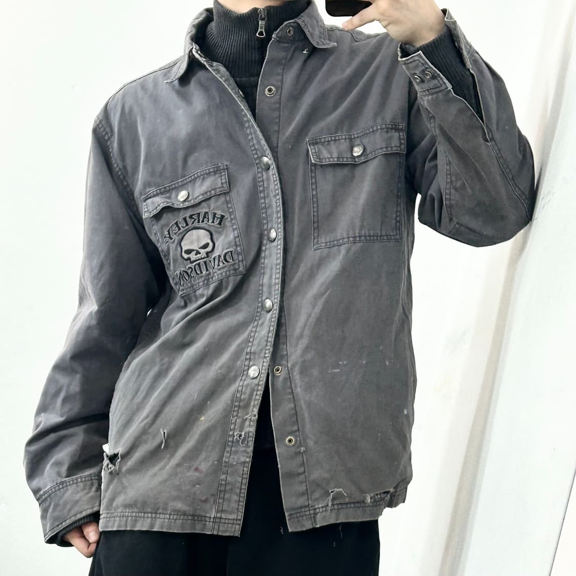 할리데이비슨 스컬 데님 셔츠 자켓 상품이미지2