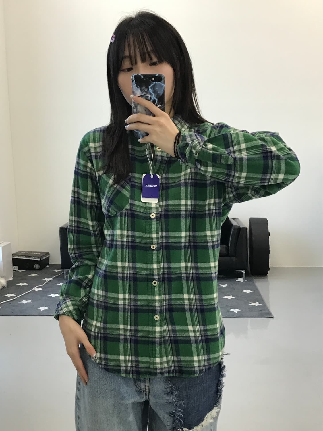 저널스텐다드 그린 체크남방셔츠 상품이미지1