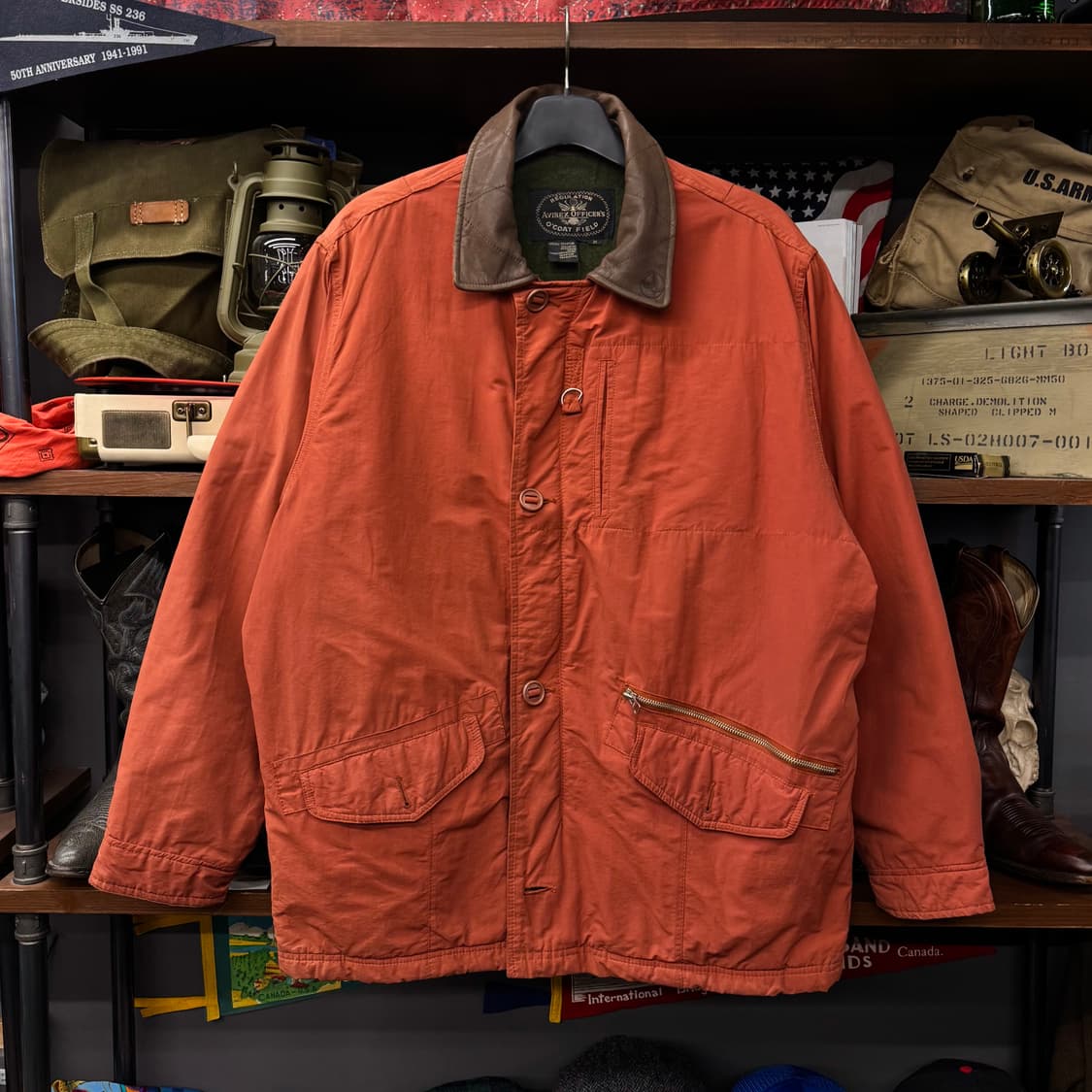 AVIREX 아비렉스 로즈 컬러 레더 카라 밀리터리 필드 코트 헌팅 자켓 상품이미지1