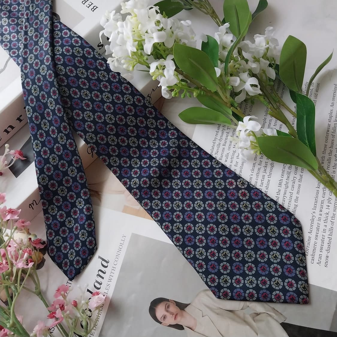 밀라숀 실크 네이비 마이크로 기하 패턴 넥타이 9cm A+등급 K1784 상품이미지4