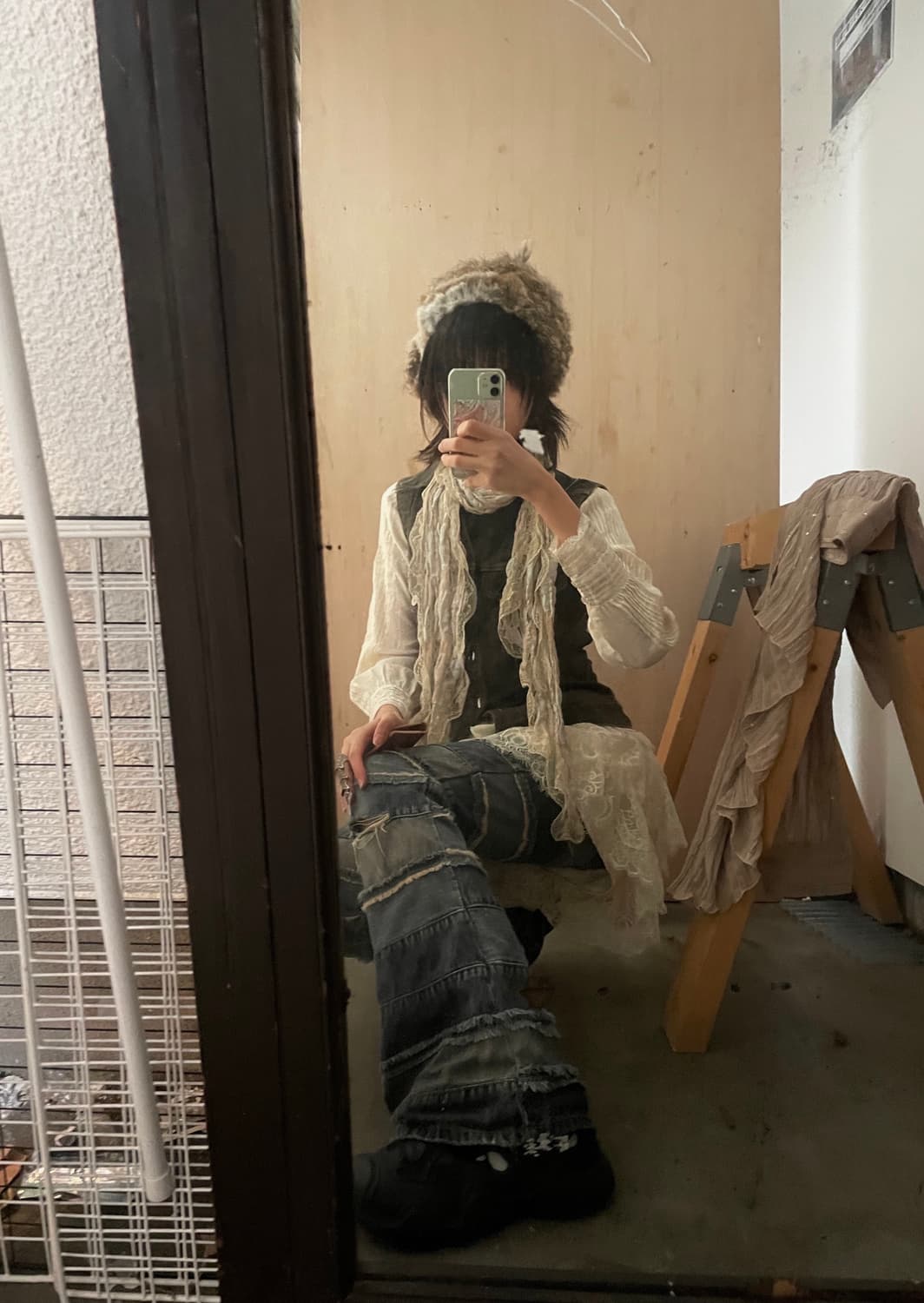 빈티지 히스테릭 무드 데님 패치 스트라이프 부츠컷 팬츠 상품이미지3