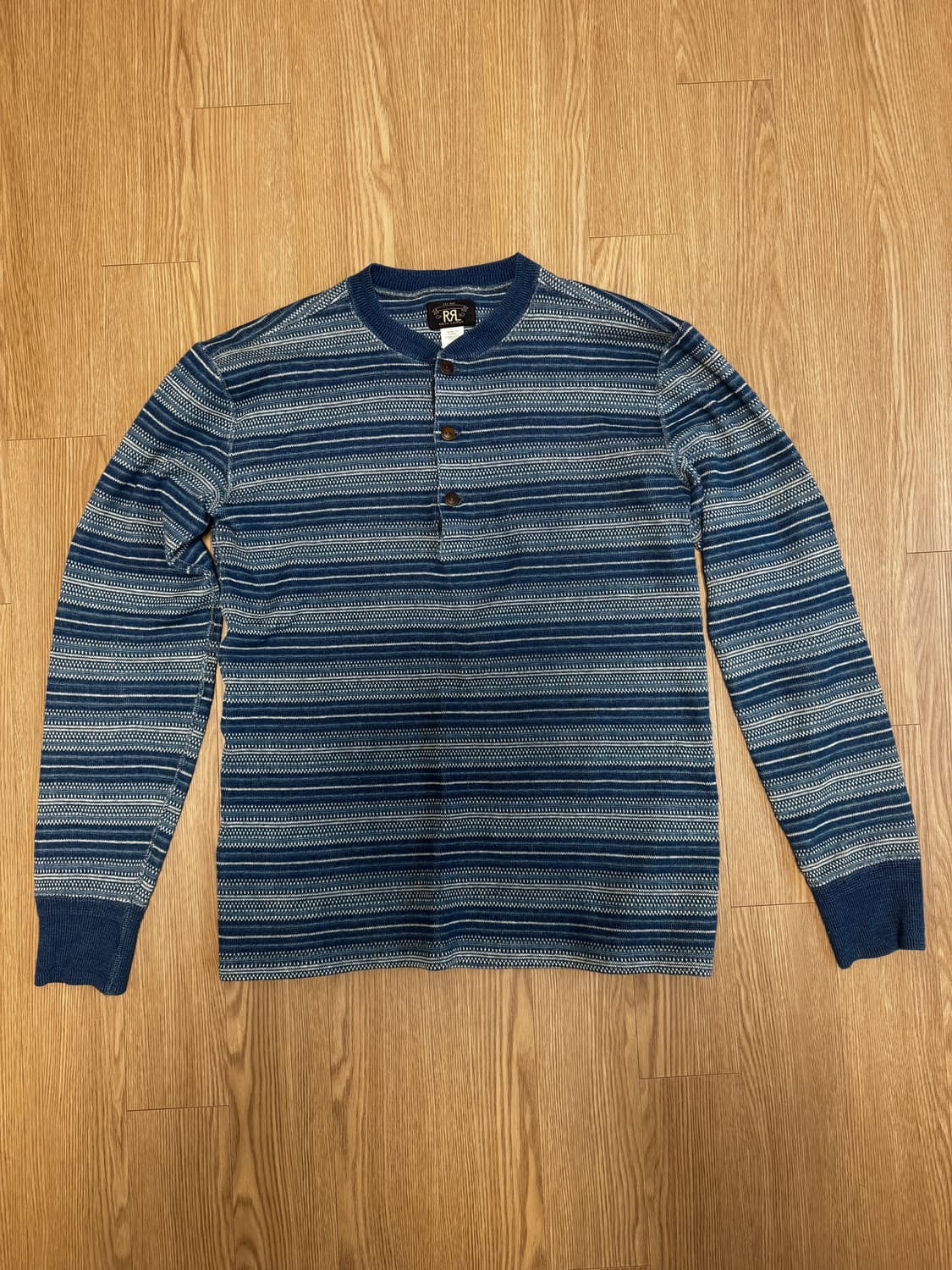 더블알엘 rrl 인디고 스트라이프 자카드 헨리넥 상품이미지1