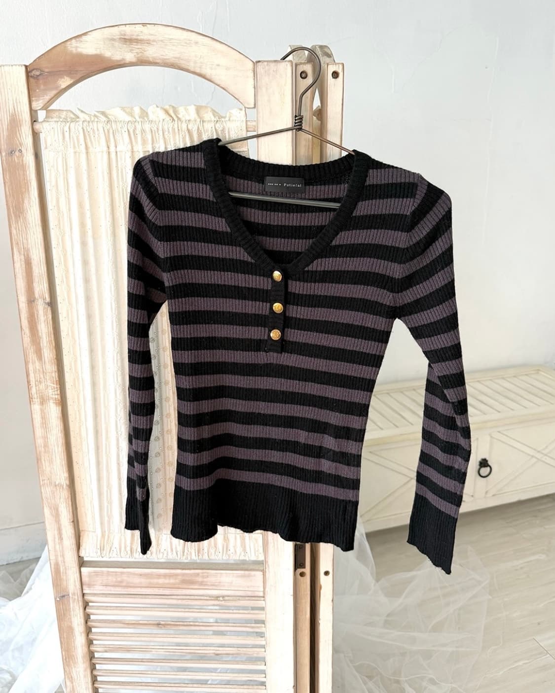 Deep purple and black stripe long sleeve 상품이미지7
