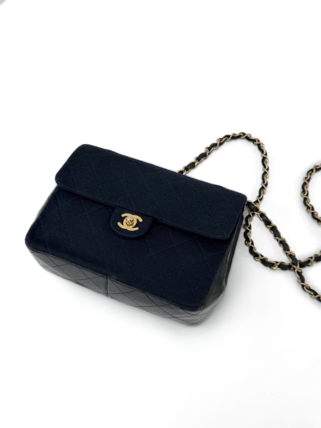샤넬 1번대 빈티지 네이비 저지 믹스 미니 플랩 크로스백 상품이미지1