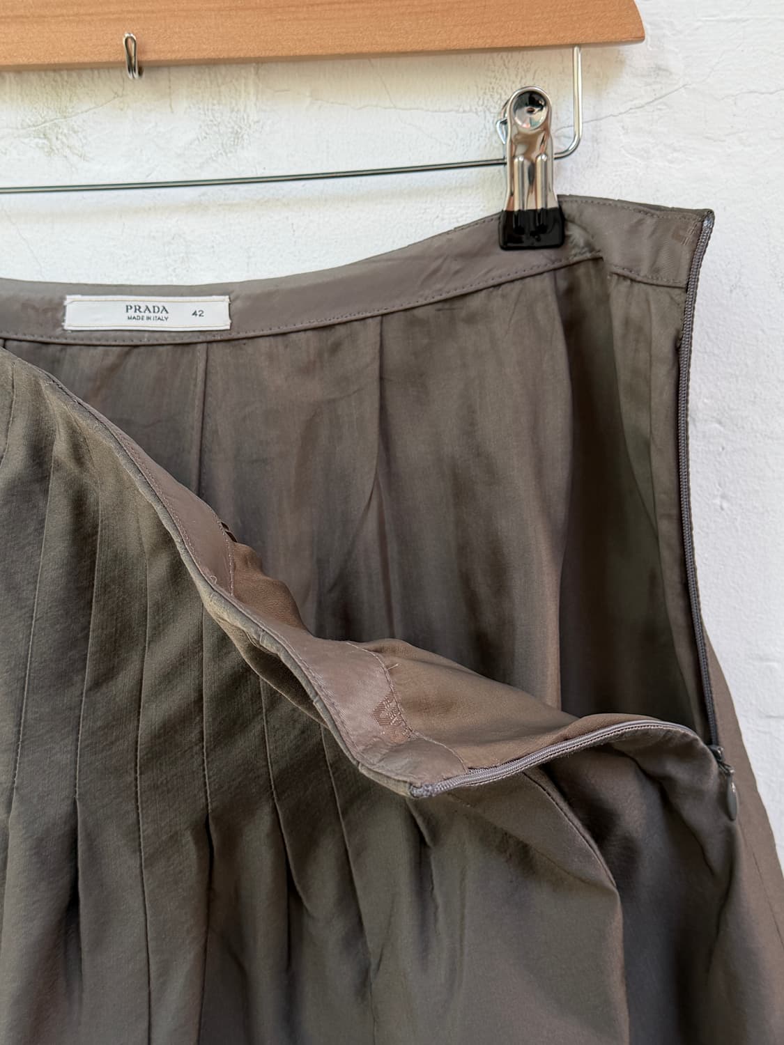 PRADA 프라다 실크 울 블렌드 플리츠 스커트 42 상품이미지4