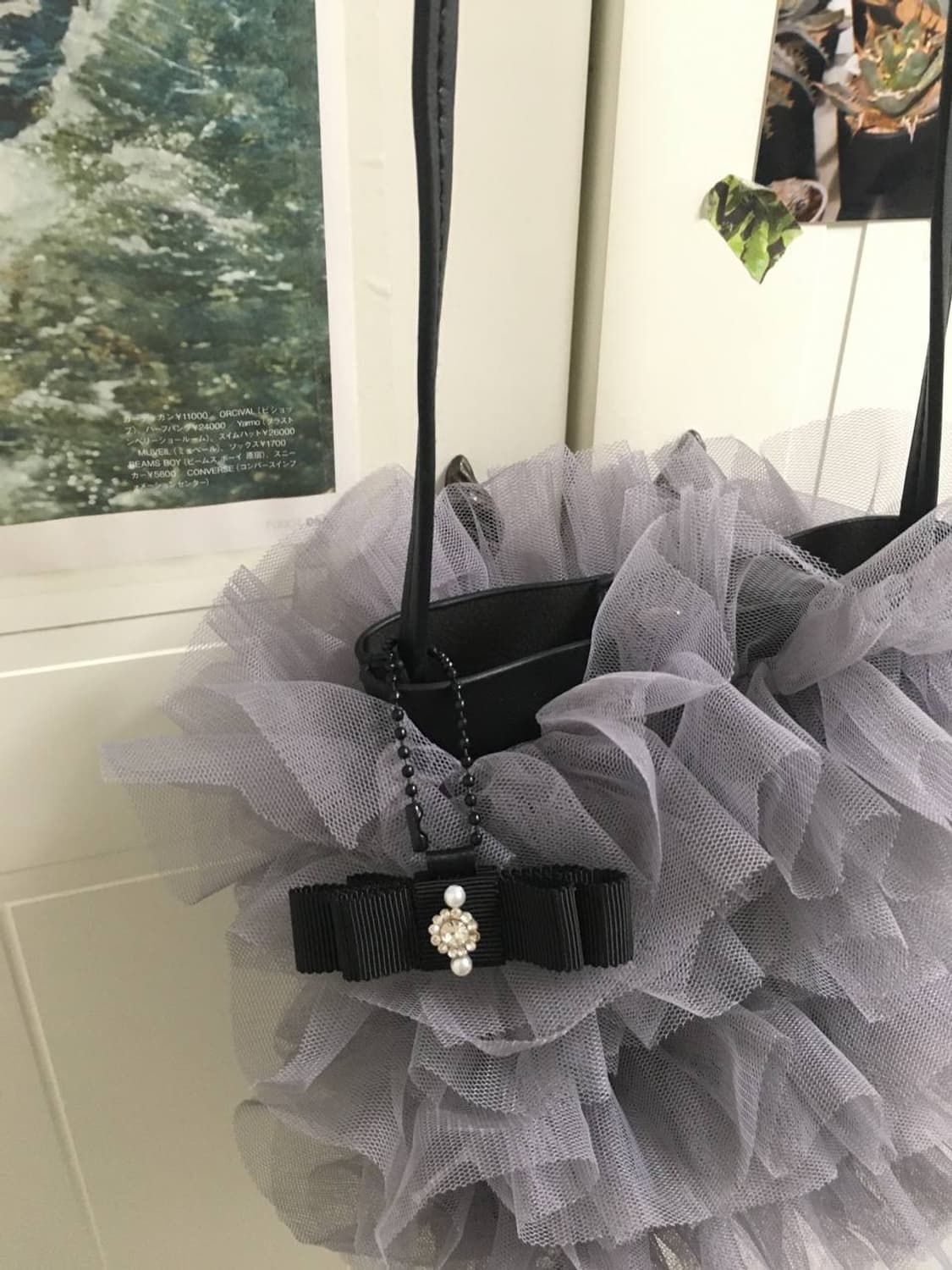 일본빈티지 그레이 프릴 리본 미니 크로스백 아방가르드 꼼데st 상품이미지2