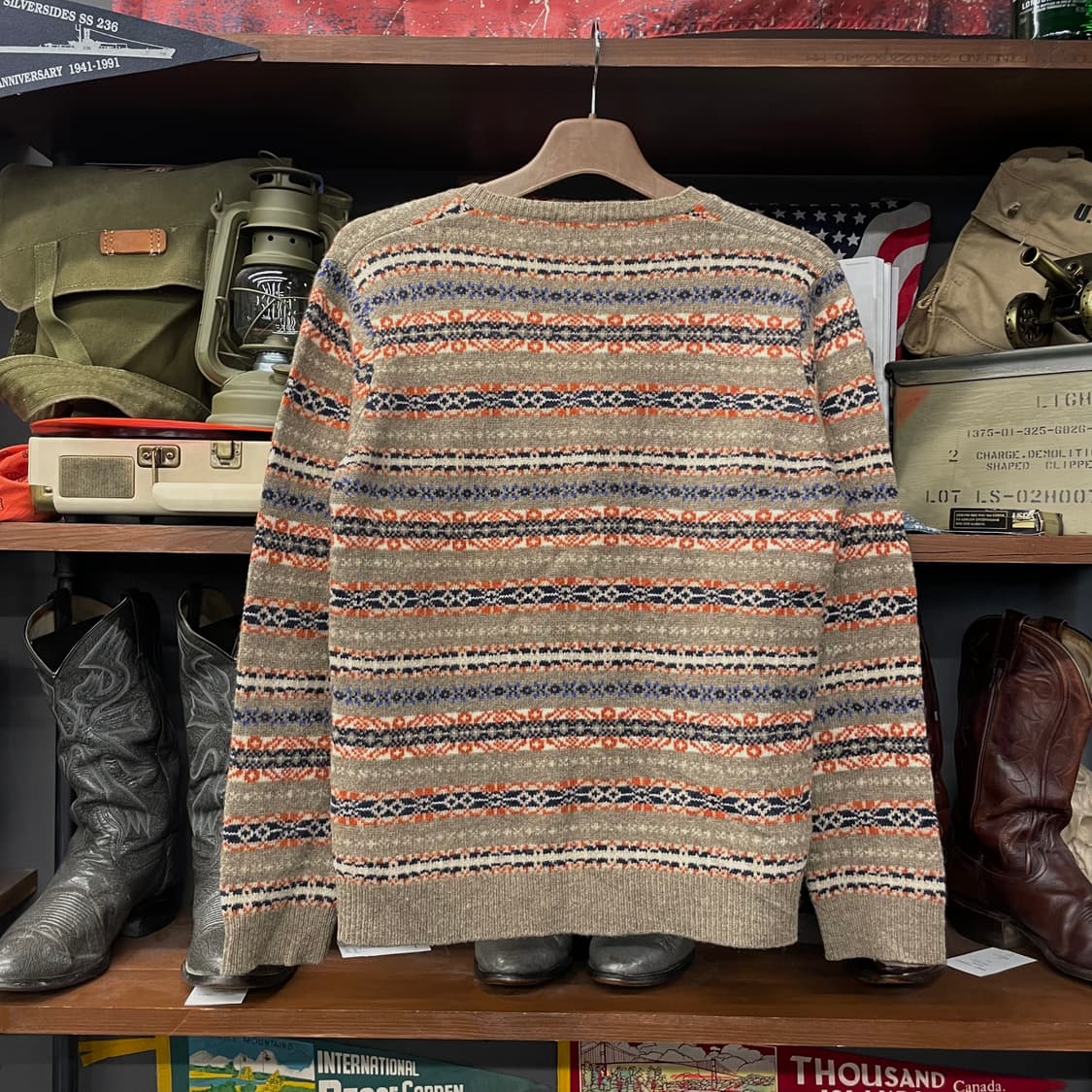 빈티지 페어 아일 패턴 노르딕 울 니트 브이넥 스웨터 상품이미지2