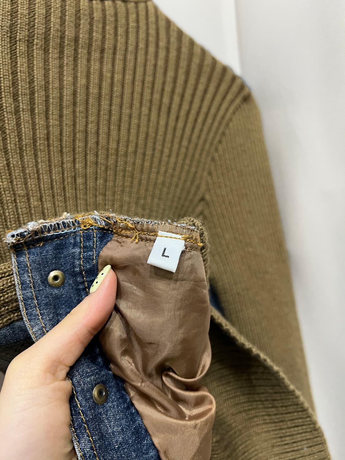 빈티지 여성 니트 레이어드 워싱 데님자켓  상품이미지5