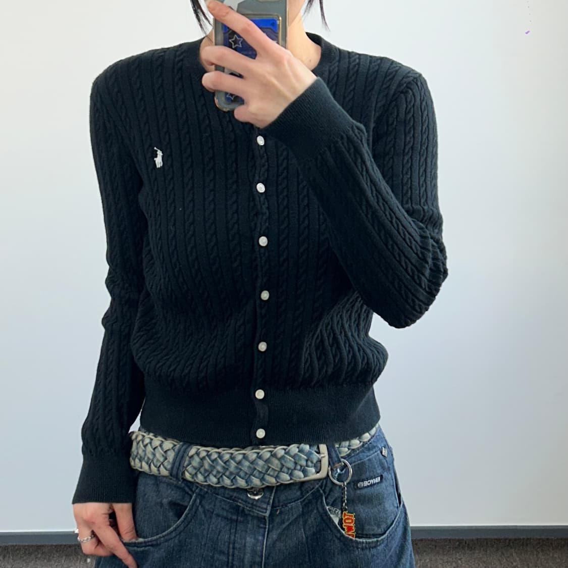 Polo  폴로 화이트 포니 블랙 케이블 니트 가디건 상품이미지2