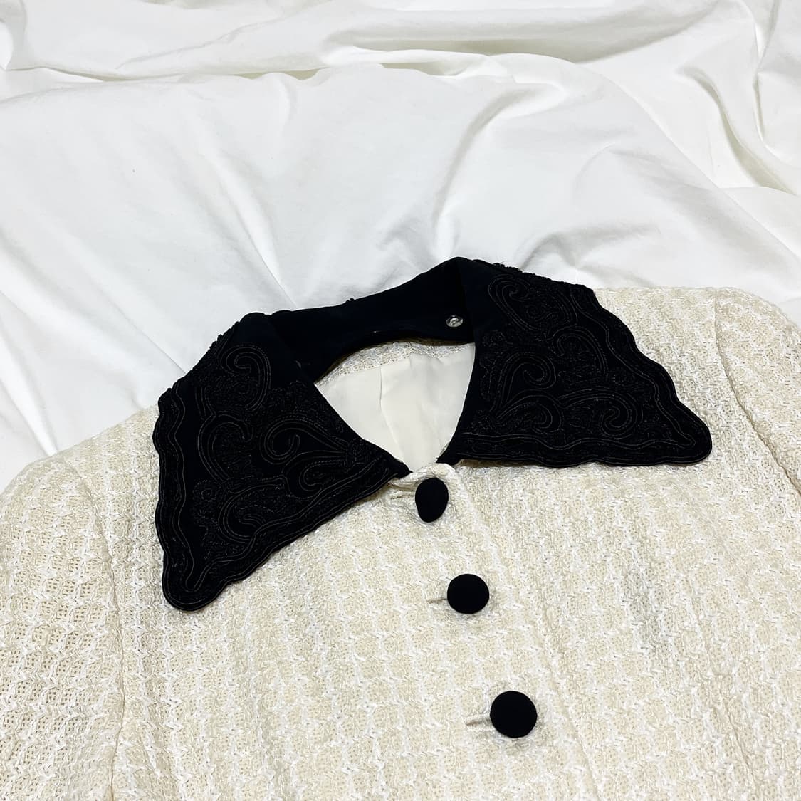 빈티지 ) 아이보리 벨벳카라 셋업 상품이미지2