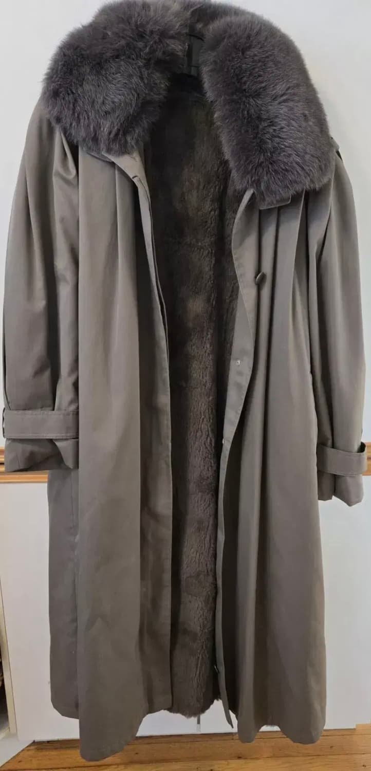 영국산 / 애쉬 카키 퍼라이닝 무스탕 트렌치 코트 / 3XL - 4XL 상품이미지1