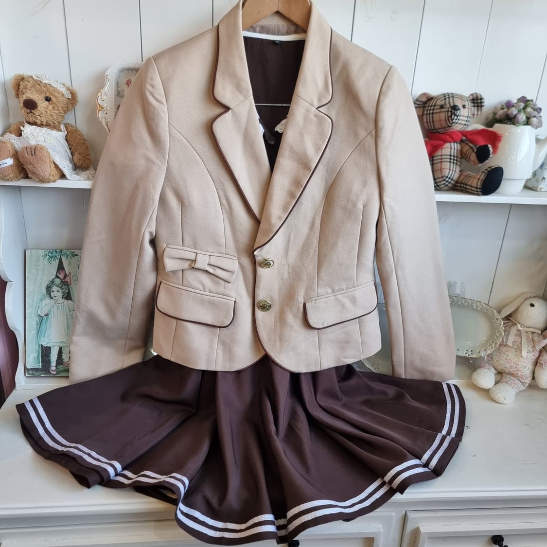 (큐티 리본)  베이지 금장단추 리본 자켓 상품이미지1